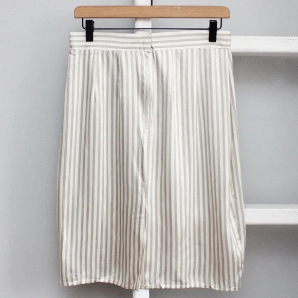 Vintage 80's Handmade White Gray Striped Silk Satin Pencil Skirt Size Small - Picture 5 of 9